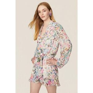 Rococo Sand Leila Dress Floral Billowy Long Sleeve Wrap Mini Multicolor XS